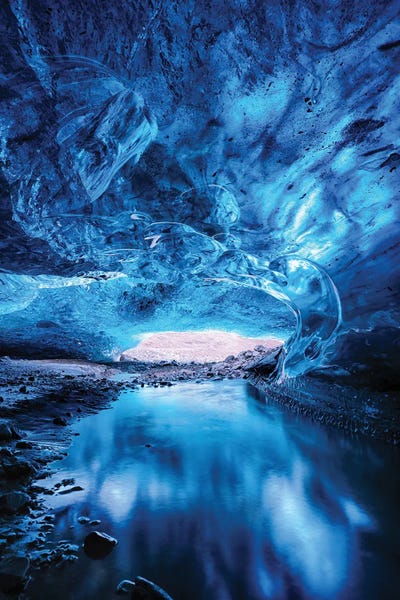 Jane Rix: Blue Ice Cave And River, Iceland by Jane Rix