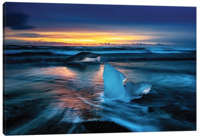 Sunrise On Diamond Beach, Iceland Canvas Art Print - Rocky Beach Art