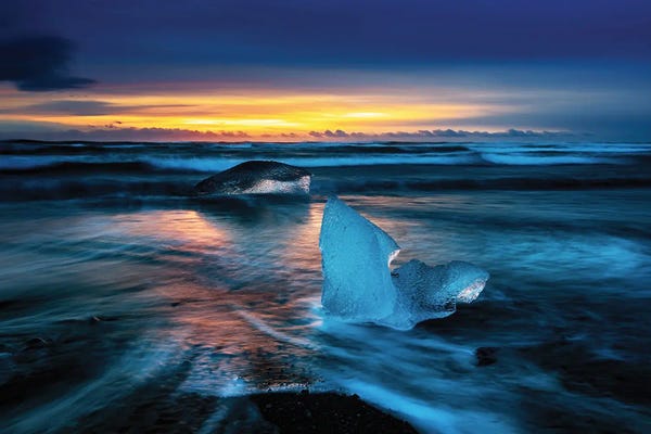 Rocky Beaches: Sunrise On Diamond Beach, Iceland by Jane Rix