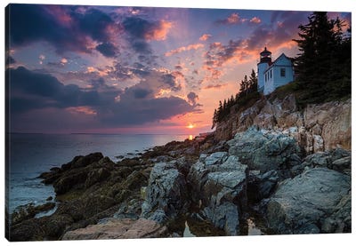 Bass Harbor Lighthouse And Sunset, Mount Desert Island, Maine Canvas Art Print - Maine Art