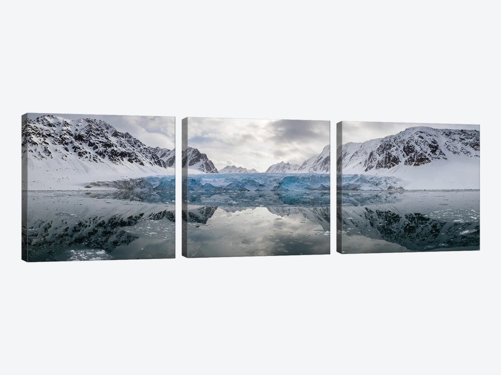 Panorama Of Kongsvegen Glacier In Svalbard, Arctic Circle by Jane Rix 3-piece Canvas Print