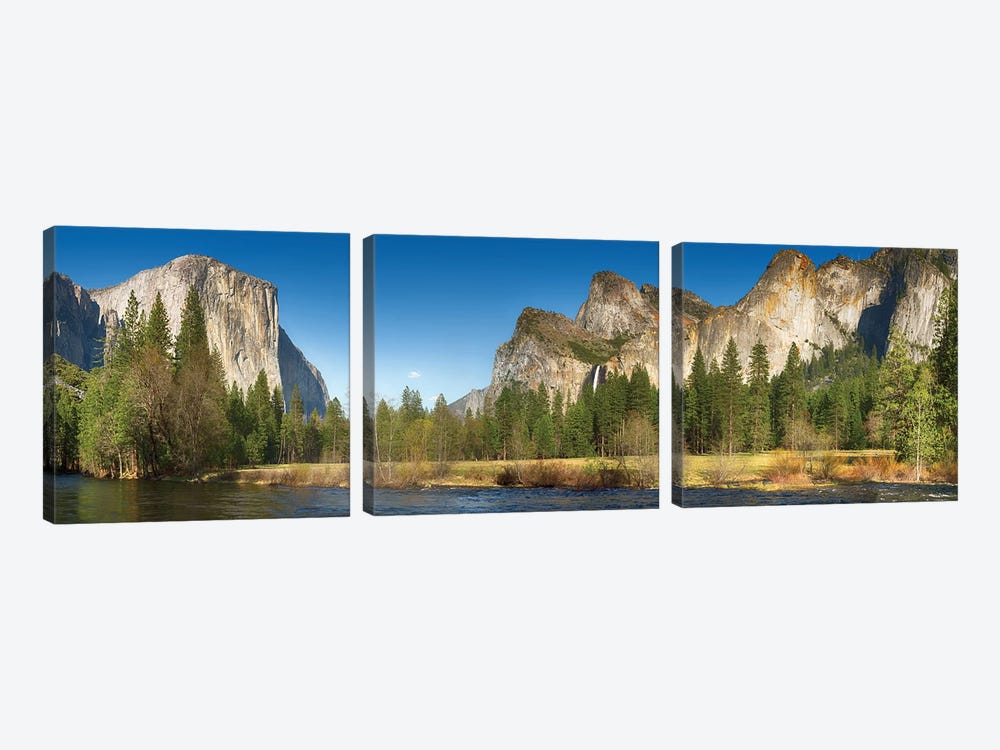 Yosemite And Merced River Panorama, USA by Jane Rix 3-piece Canvas Print