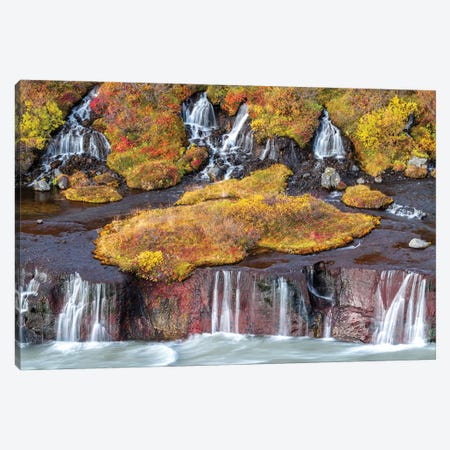 Hraunfossar Falls In Autumn, Iceland Canvas Print #JRX274} by Jane Rix Canvas Art Print