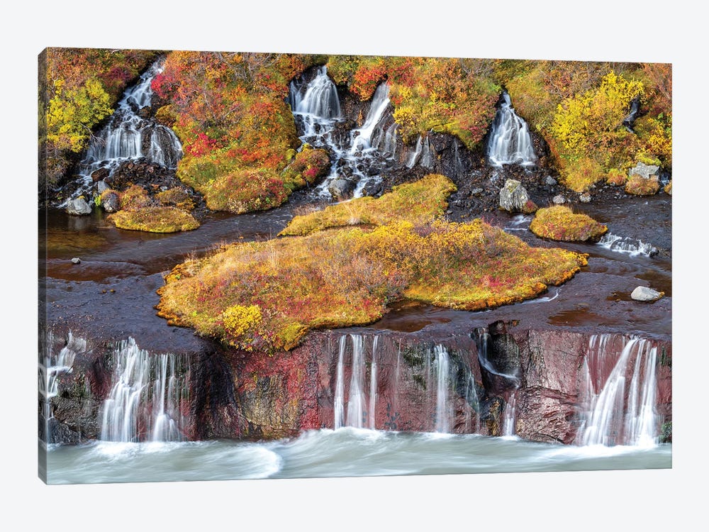 Hraunfossar Falls In Autumn, Iceland by Jane Rix 1-piece Canvas Wall Art
