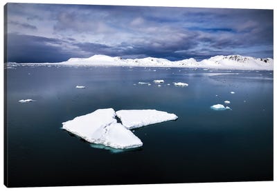 Ice Floes And Mountains, Svalbard Canvas Art Print - Glacier & Iceberg Art