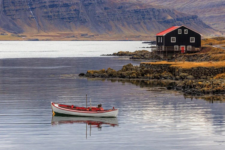 Small Boat, House And Fjord, Icleand