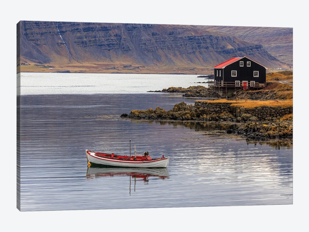 Small Boat, House And Fjord, Icleand by Jane Rix 1-piece Canvas Art