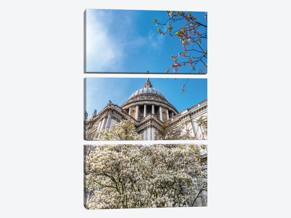 St Paul's Cathedral And Cherry Blossoms, London by Jane Rix 3-piece Canvas Wall Art