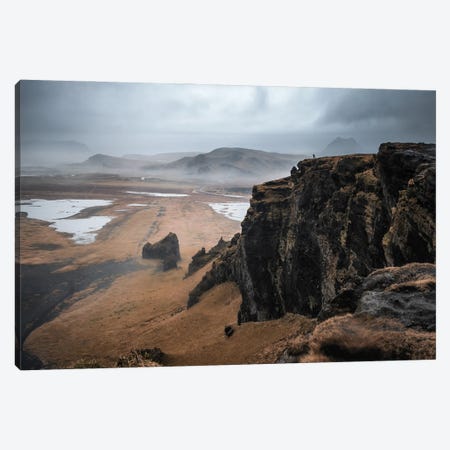 Dyrholaey Cliffs And Photographer On Clifftop, Iceland Canvas Print #JRX314} by Jane Rix Canvas Art