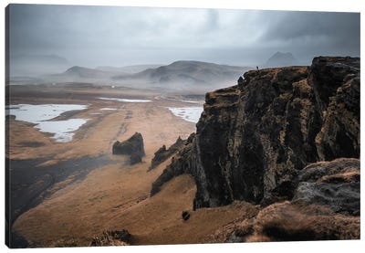 Dyrholaey Cliffs And Photographer On Clifftop, Iceland Canvas Art Print - Jane Rix