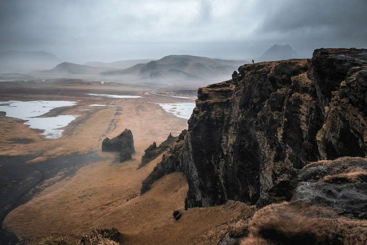 Dyrholaey Cliffs And Photographer On Clifftop, Iceland by Jane Rix wall art