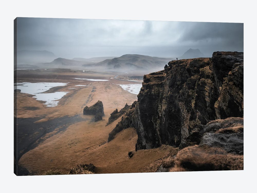 Dyrholaey Cliffs And Photographer On Clifftop, Iceland by Jane Rix 1-piece Canvas Print