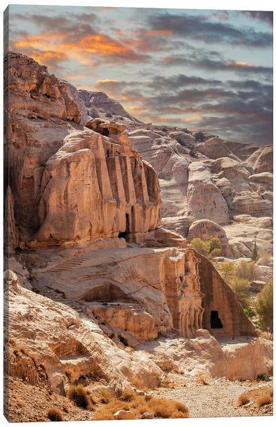 Sunset At The Lost City Of Petra, Jordan Canvas Art Print - Jordan
