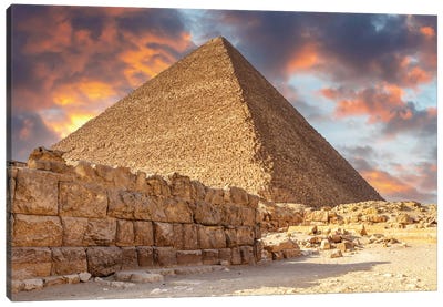 Pyramid Of Giza, Cairo, At Sunset Canvas Art Print - Pyramids