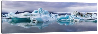 Jokulsarlon Reflections Panorama, Iceland Canvas Art Print - Glacier & Iceberg Art