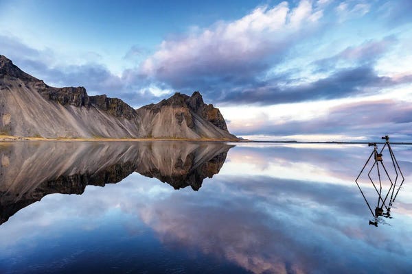Jane Rix: Vestrahorn And Tripods, Southern Iceland by Jane Rix