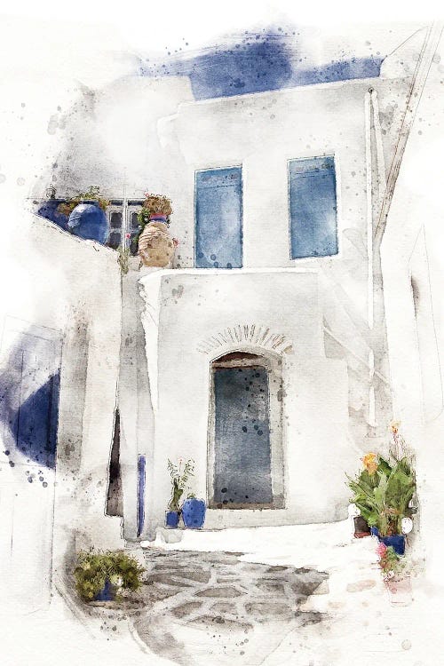 Traditional Greek Village Watercolour by Jane Rix wall art
