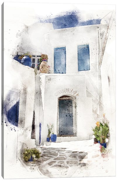 Traditional Greek Village Watercolour Canvas Art Print - Jane Rix