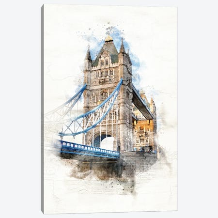Tower Bridge, London, Watercolour Canvas Print #JRX357} by Jane Rix Canvas Artwork
