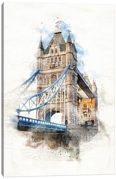 Tower Bridge, London, Watercolour Canvas Art Print - Tower Bridge