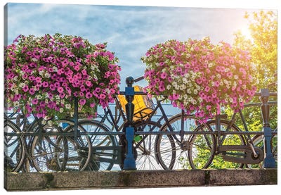 Amsterdam Bridge And Bikes In Summer Canvas Art Print - Amsterdam Art