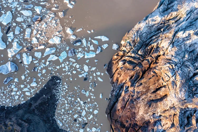 Glacier And Glacial Lagoon Overhead View