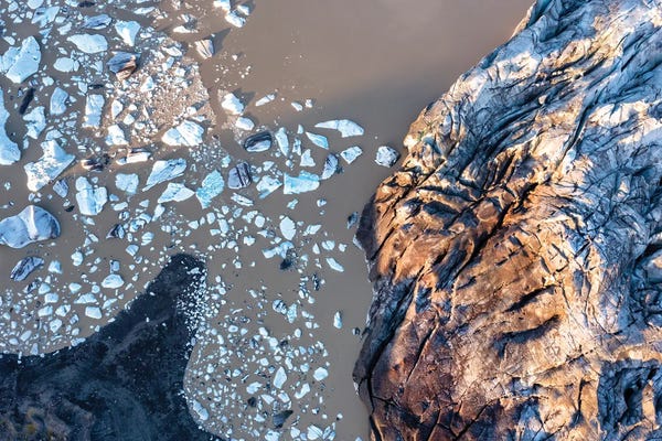 Jane Rix: Glacier And Glacial Lagoon Overhead View by Jane Rix