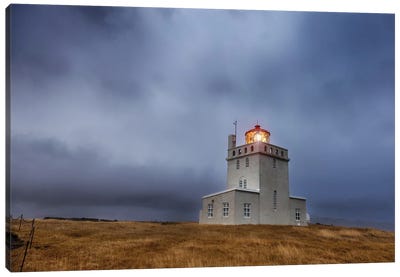 Stormy Evening At Dyrholaey Lighthouse, Iceland Canvas Art Print - Iceland Art