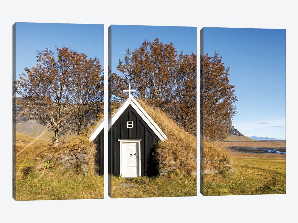 Black Church In Southern Iceland by Jane Rix 3-piece Canvas Artwork