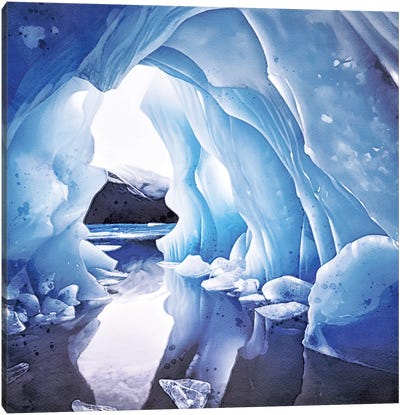 Fantacy Ice Cave Watercolour Canvas Art Print - Glacier & Iceberg Art