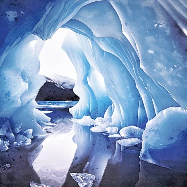 Glaciers & Icebergs: Fantacy Ice Cave Watercolour by Jane Rix