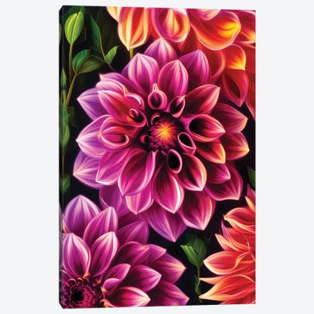 Dahlias In Pink And Orange Canvas Print #JRX432} by Jane Rix Canvas Wall Art
