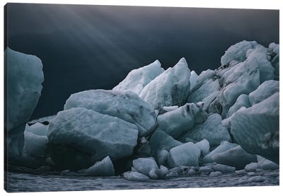 Sun Rays Highlight Blue Ice Canvas Art Print - Glacier & Iceberg Art