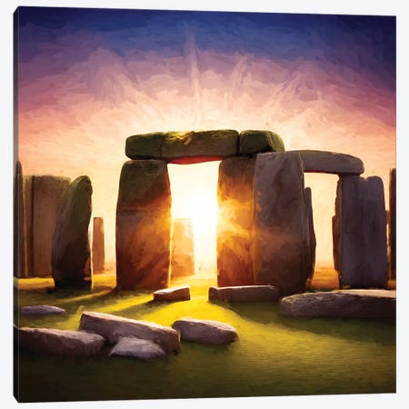 Stonehenge Solstice Digital Oil Painting Canvas Print #JRX449} by Jane Rix Canvas Art Print