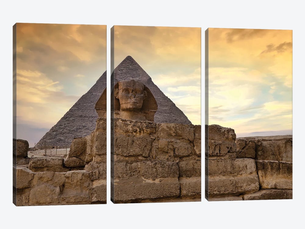 Sphinx And Great Pyramid At Dusk by Jane Rix 3-piece Canvas Art Print
