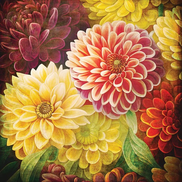 Jane Rix: Vintage Dahlia Background by Jane Rix