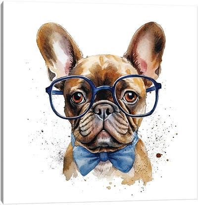 Frenchie With Glasses And Bow Tie Canvas Art Print - French Bulldog Art