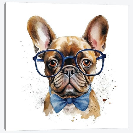 Frenchie With Glasses And Bow Tie Canvas Print #JRX476} by Jane Rix Canvas Art Print