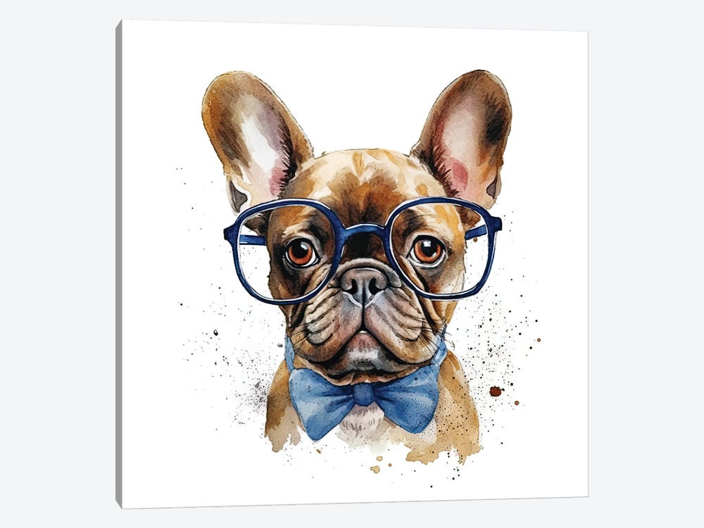 Frenchie With Glasses And Bow Tie by Jane Rix 1-piece Canvas Wall Art