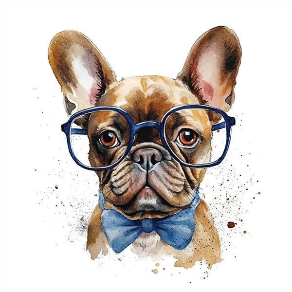 Jane Rix: Frenchie With Glasses And Bow Tie by Jane Rix