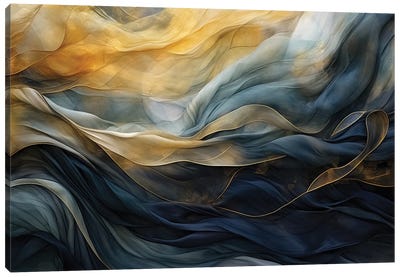 Flowing Fabric In Navy And Gold Canvas Art Print - Jane Rix