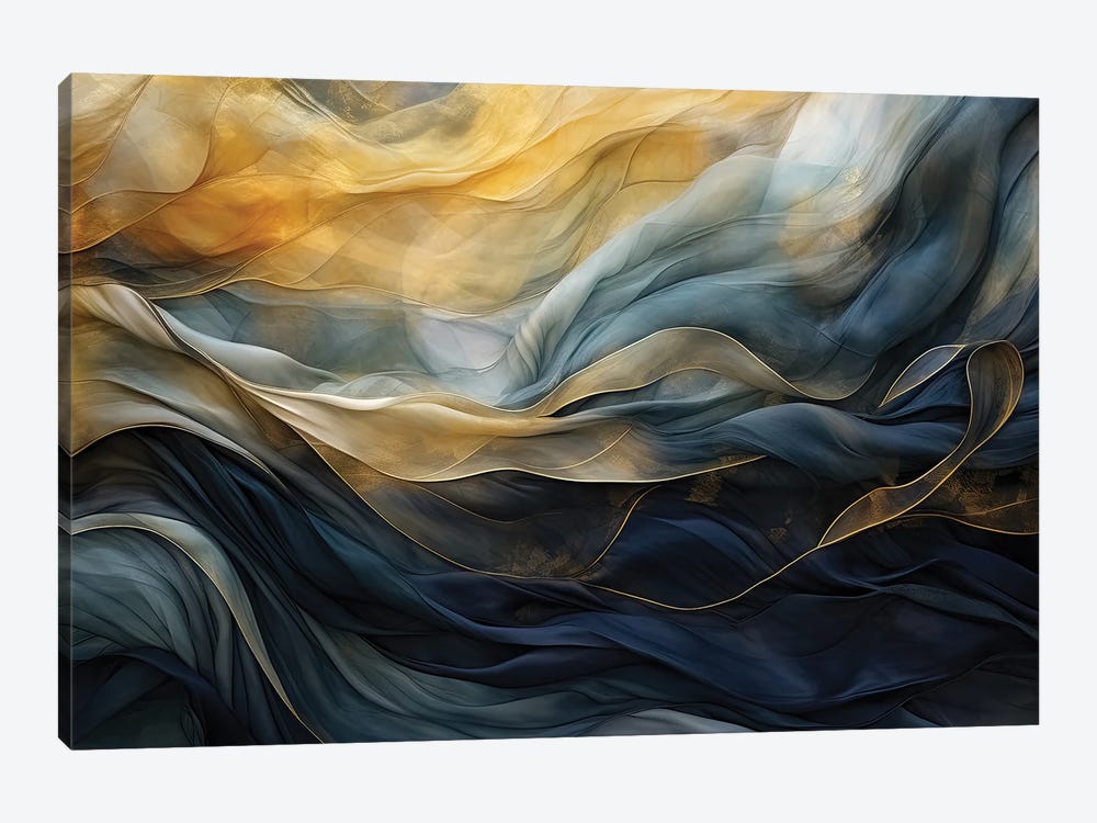 Flowing Fabric In Navy And Gold by Jane Rix 1-piece Canvas Art
