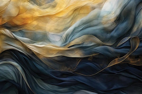 Jane Rix: Flowing Fabric In Navy And Gold by Jane Rix