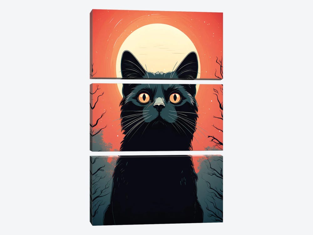 Black Cat Retro Poster by Jane Rix 3-piece Canvas Art Print