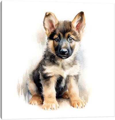 German Shepherd Watercolour Canvas Art Print - Puppy Art