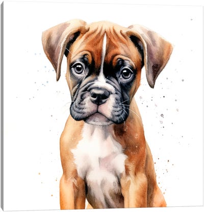 Boxer Puppy Portrait Canvas Art Print - Boxer Art