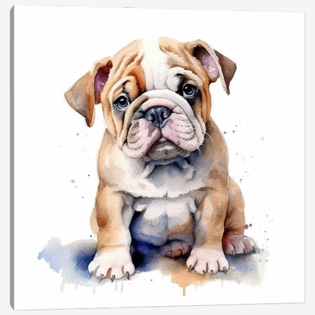 Bulldog Puppy Watercolour Canvas Print #JRX496} by Jane Rix Canvas Print