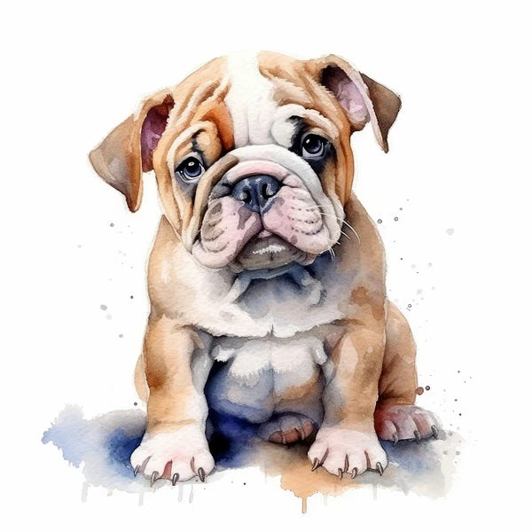 Animal Lover: Bulldog Puppy Watercolour by Jane Rix