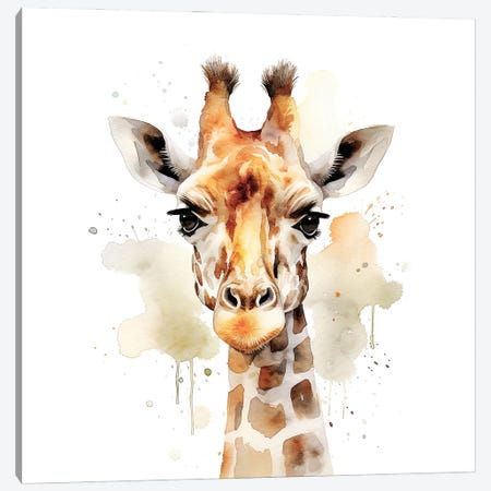 Giraffe Face Watercolour Canvas Print #JRX502} by Jane Rix Canvas Wall Art
