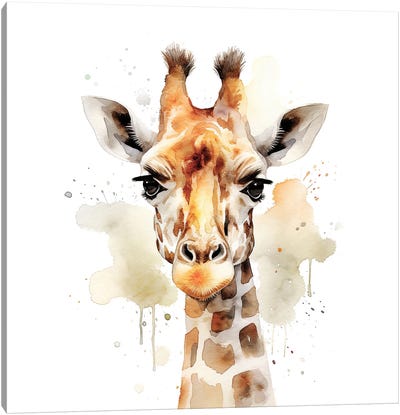 Giraffe Face Watercolour Canvas Art Print - Jane Rix